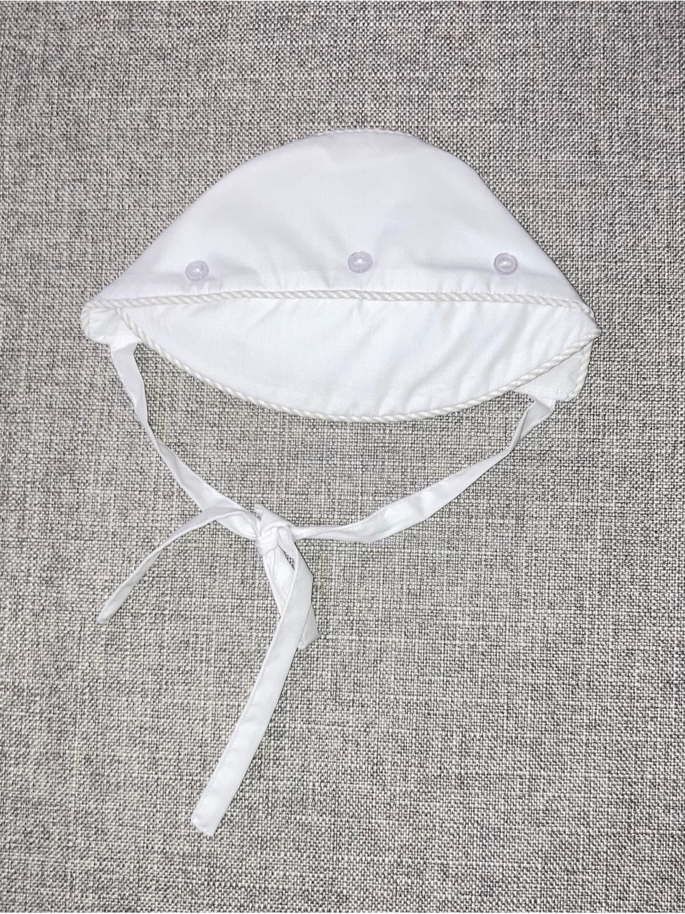 TBBC size XS (0-4m) boys Barringer Bonnet white with tan seersucker trim NWOT